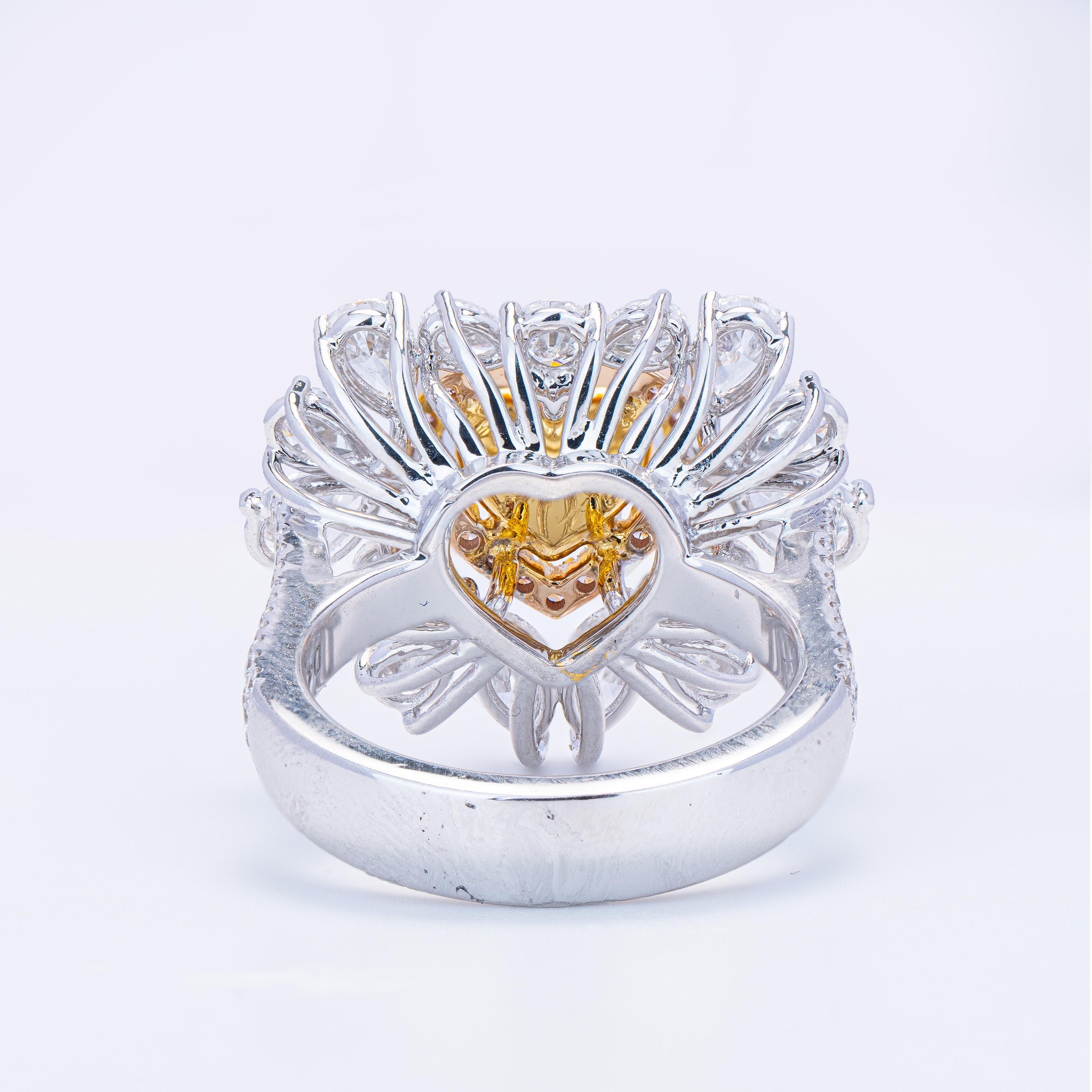 Pear Cut G.I.A Fancy Yellow Diamond Heart Shaped Ring 18kt For Sale