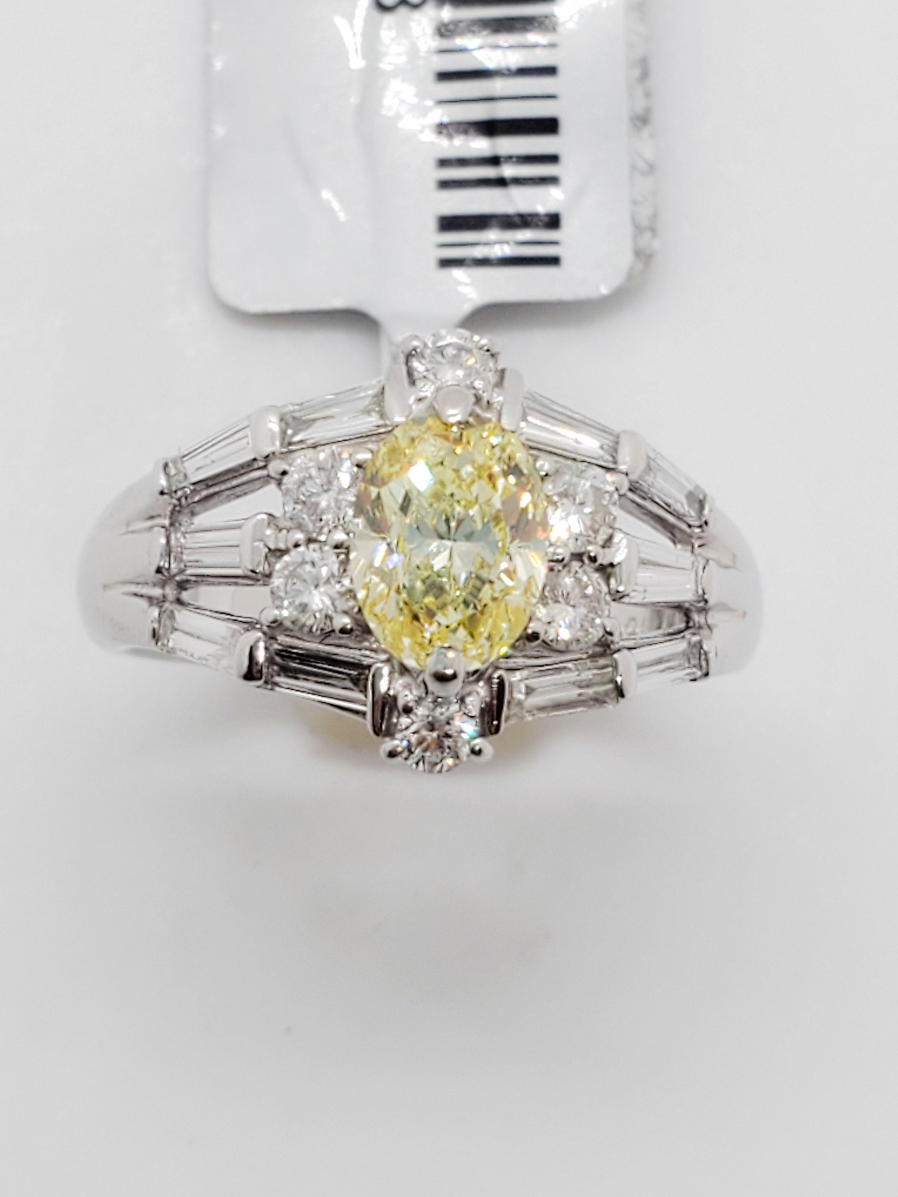 GIA Fancy Yellow Diamond Oval and White Diamond Platinum Ring 3