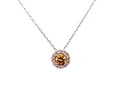 GIA Fancy Yellow Diamond Pendant Diamond Halo Necklace .25ct Brand New 14K