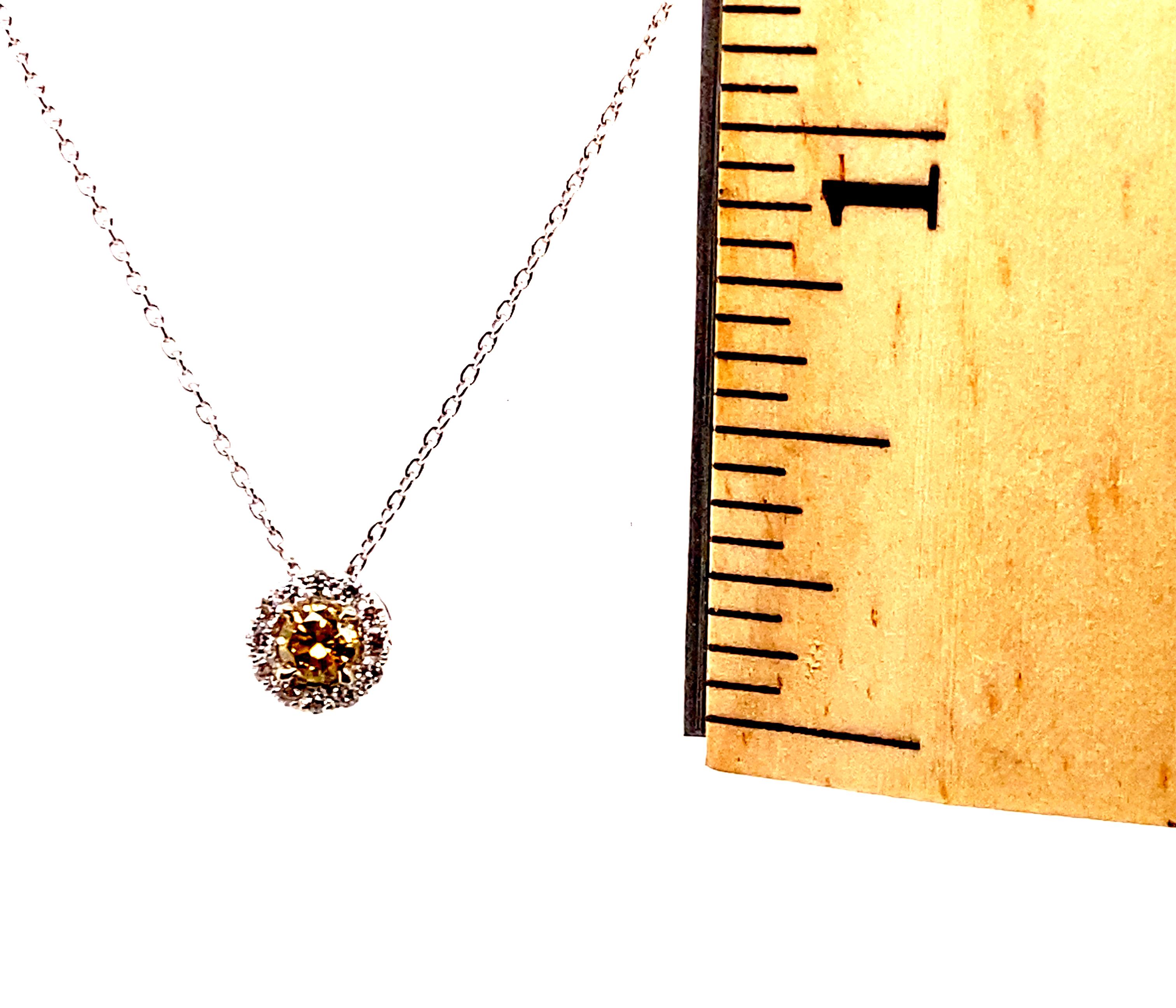GIA Fancy Yellow Diamond Pendant Diamond Halo Necklace .25ct Brand New 14K In New Condition For Sale In Dearborn, MI