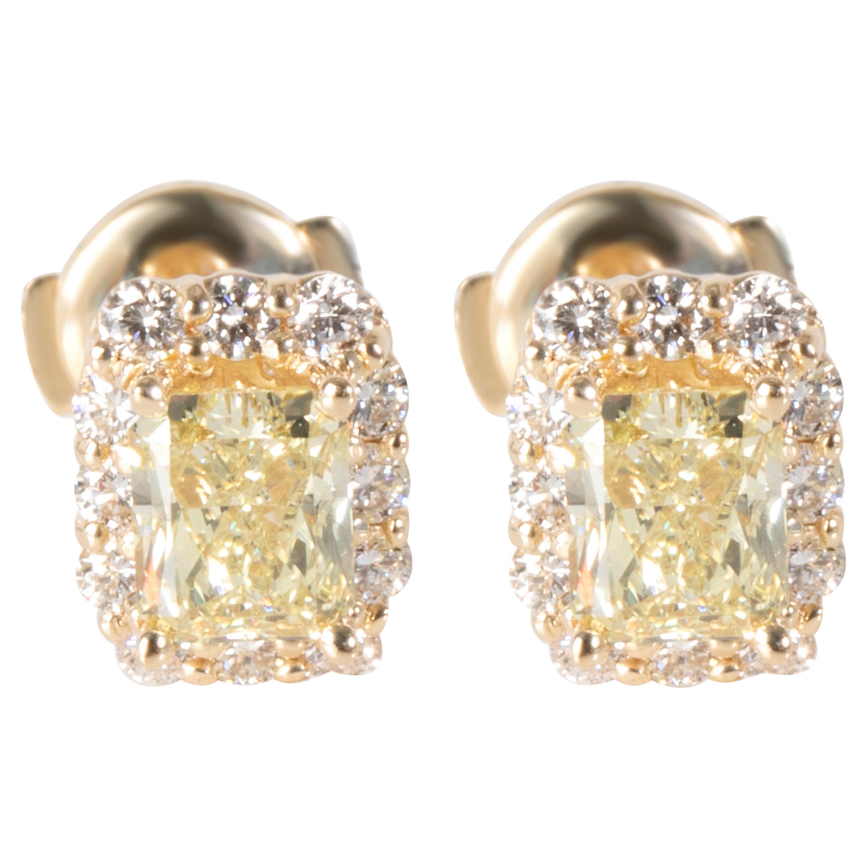 GIA Fancy Yellow Diamond Stud Earrings in 14 Karat Gold '1.85 Carat FY/VS1-VS2'