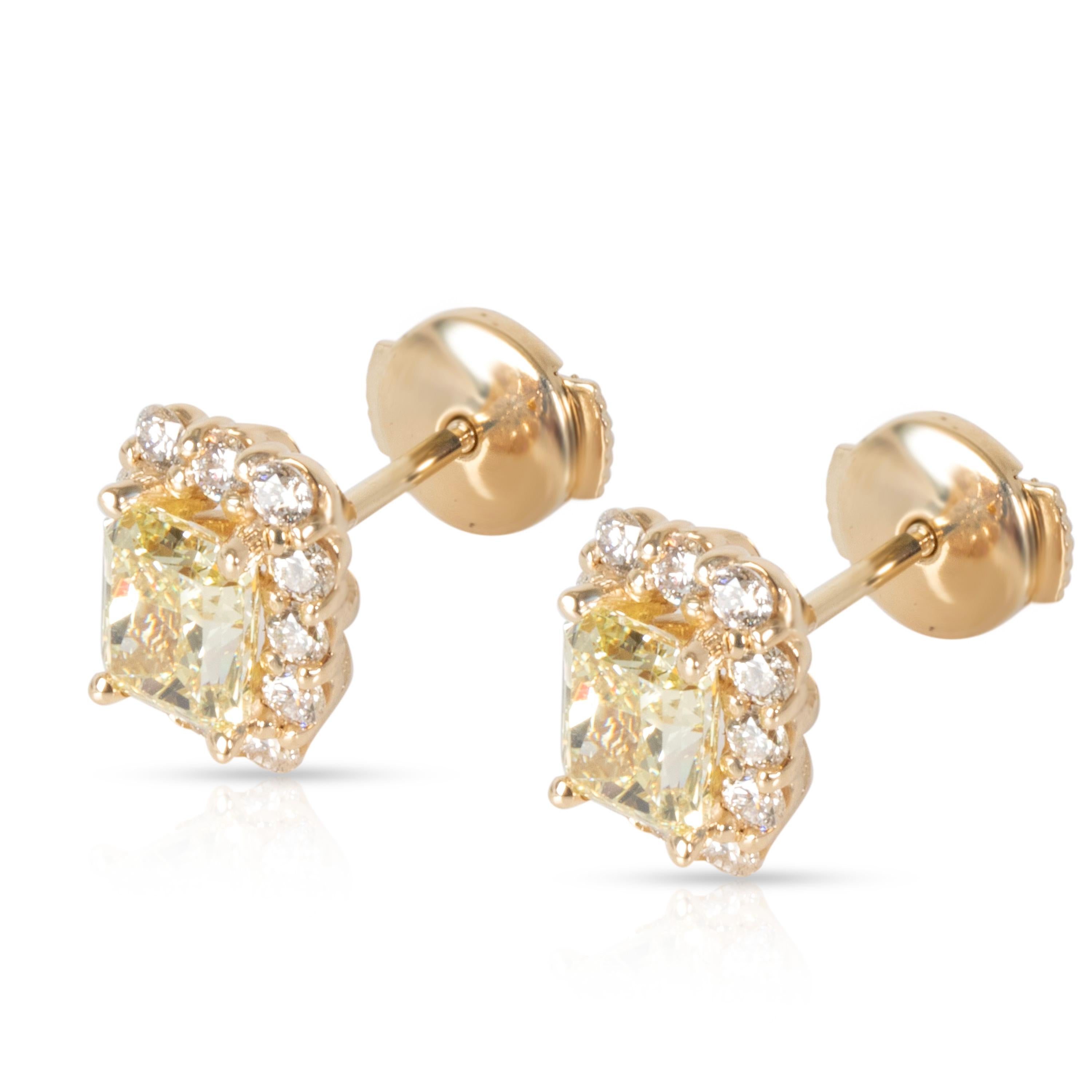 Radiant Cut GIA Fancy Yellow Diamond Stud Earrings in 14 Karat Gold '1.85 Carat FY/VS1-VS2'