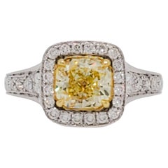 Bague en diamant blanc et radiant de couleur jaune fantaisie GIA en 18k