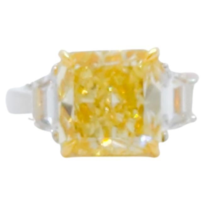 GIA Fancy Yellow Diamond Cushion and White Diamond 3 Stone Ring in 18k ...