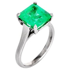 GIA Fine 4.72cts Asscher-cut Colombian Emerald Gold Solitaire Ring