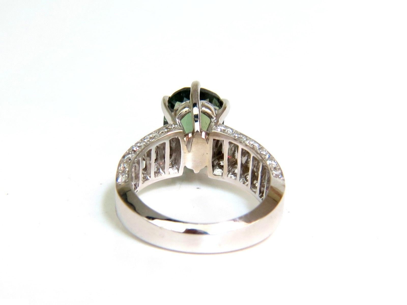 GIA Fine Gem Green 7.60 Carat Natural Chrysoberyl Diamond Ring For Sale 4