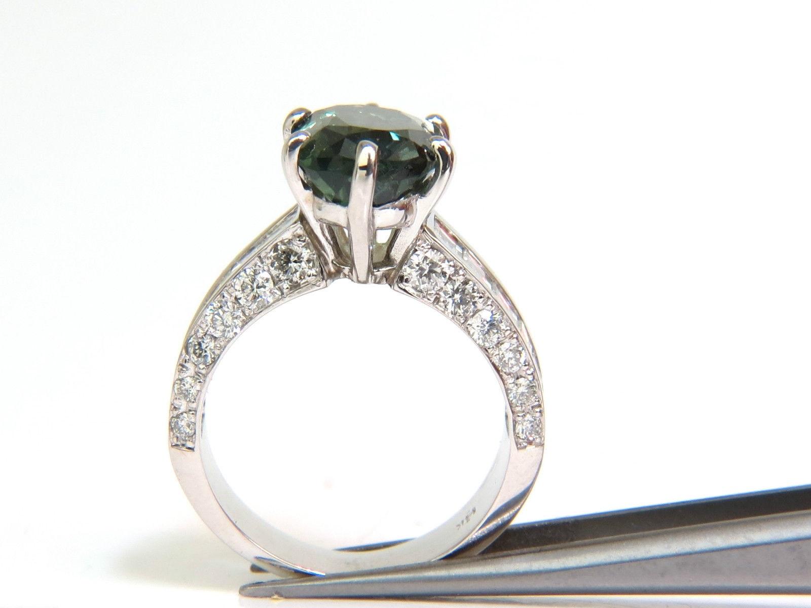 Oval Cut GIA Fine Gem Green 7.60 Carat Natural Chrysoberyl Diamond Ring For Sale