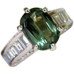 GIA Fine Gem Green 7.60 Carat Natural Chrysoberyl Diamond Ring