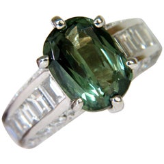GIA Fine Gem Green 7.60 Carat Natural Chrysoberyl Diamond Ring*