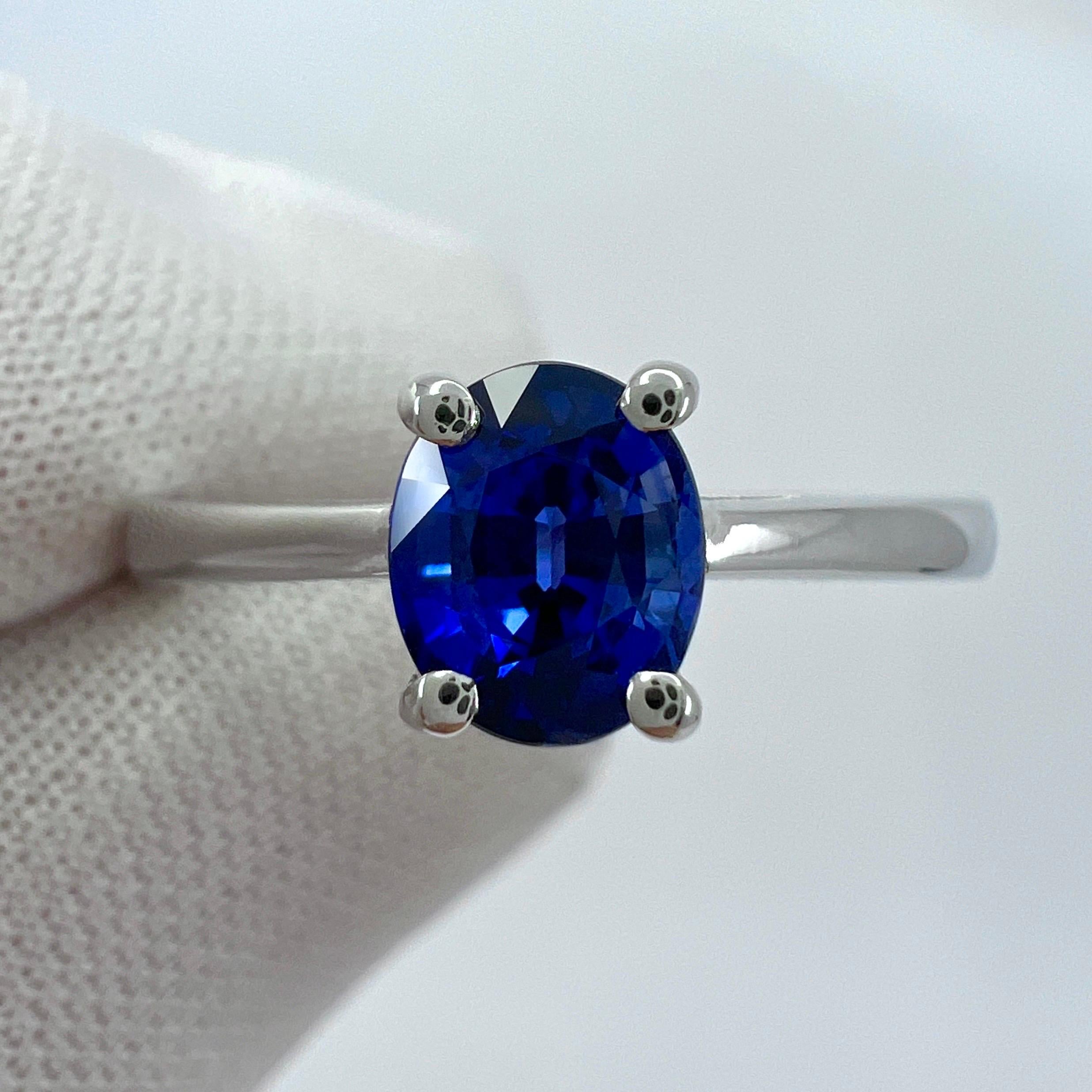 GIA Fine Vivid Cornflower Blue Ceylon Sapphire Oval Cut Platinum Solitaire Ring en vente 6