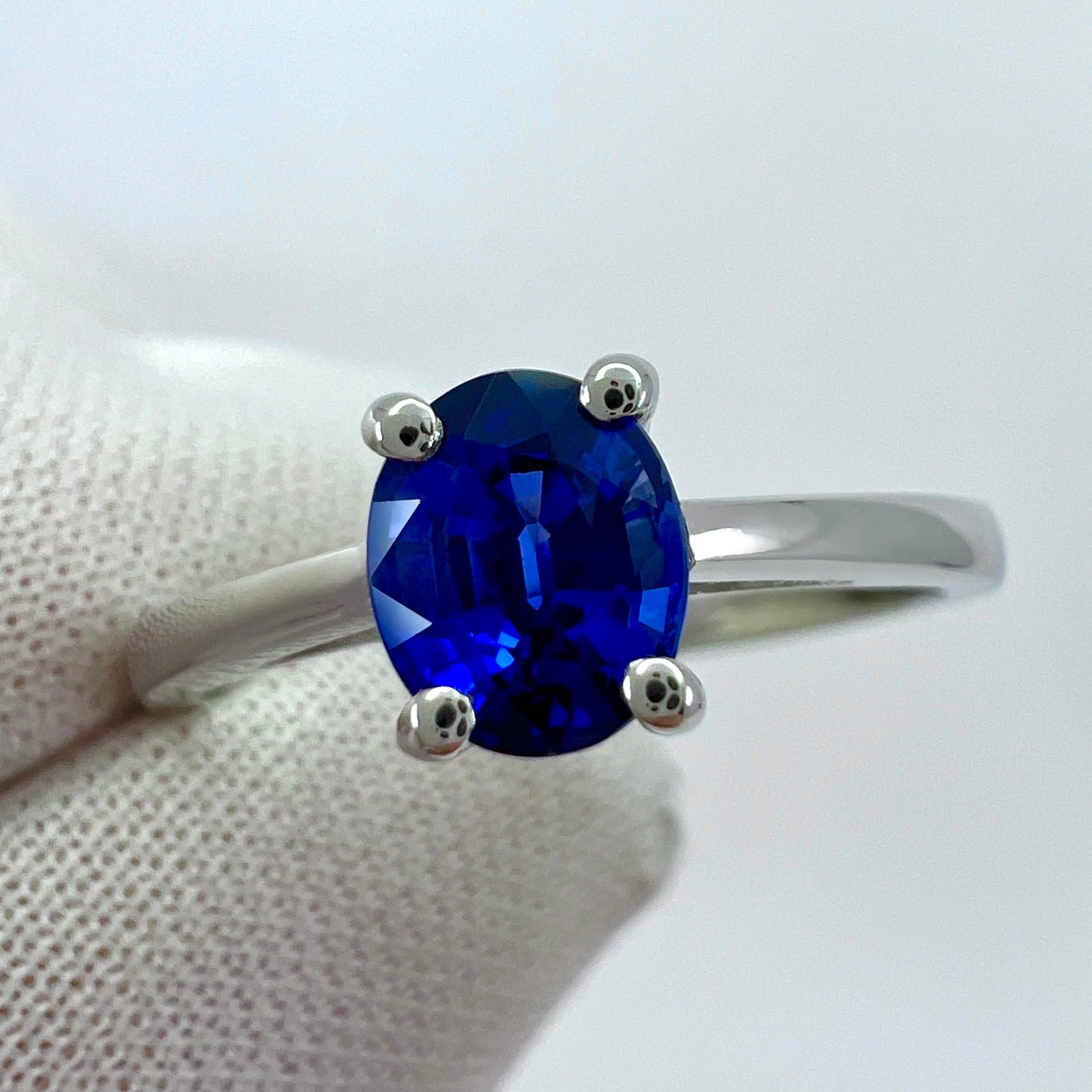 Taille ovale GIA Fine Vivid Cornflower Blue Ceylon Sapphire Oval Cut Platinum Solitaire Ring en vente