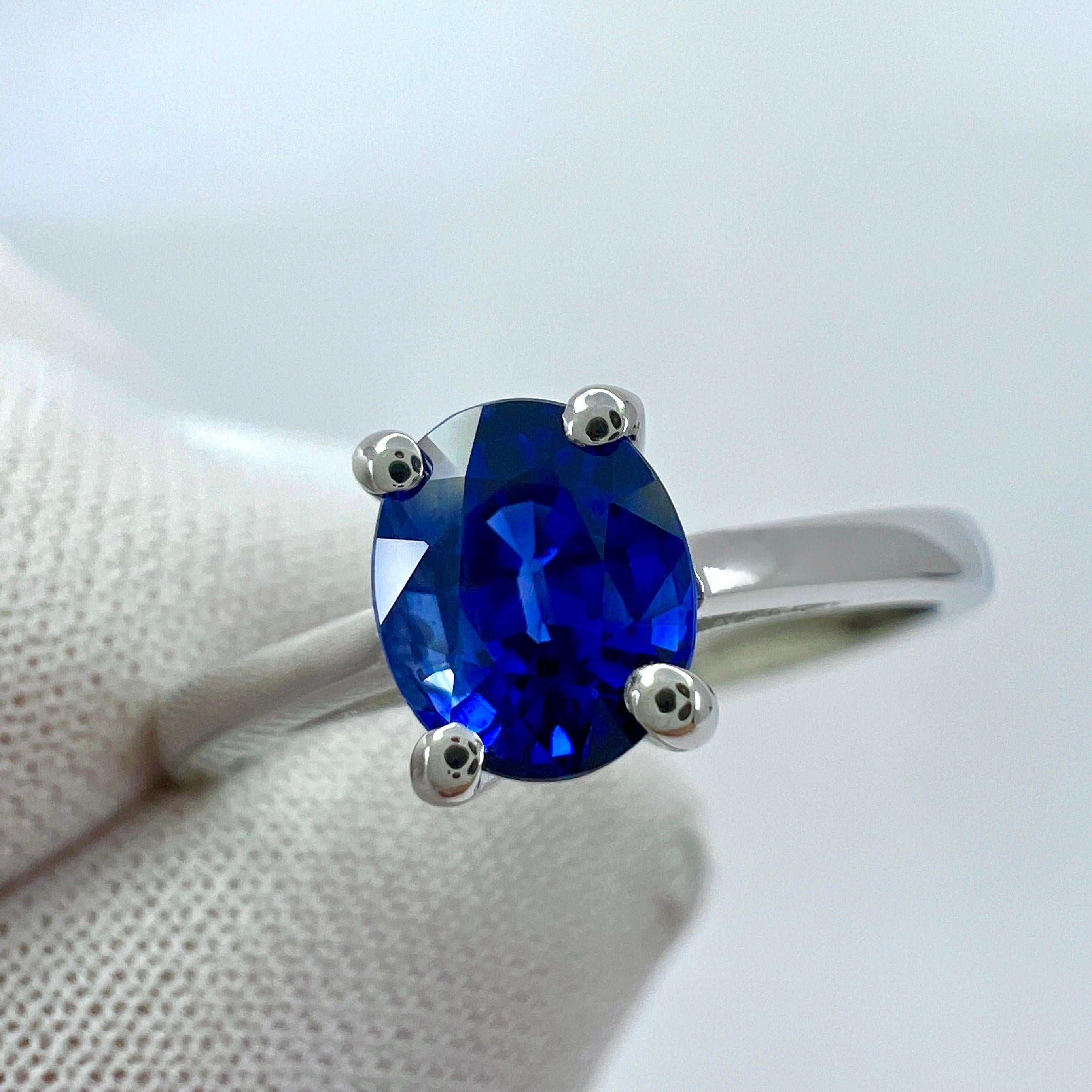 GIA Fine Vivid Cornflower Blue Ceylon Sapphire Oval Cut Platinum Solitaire Ring en vente 2