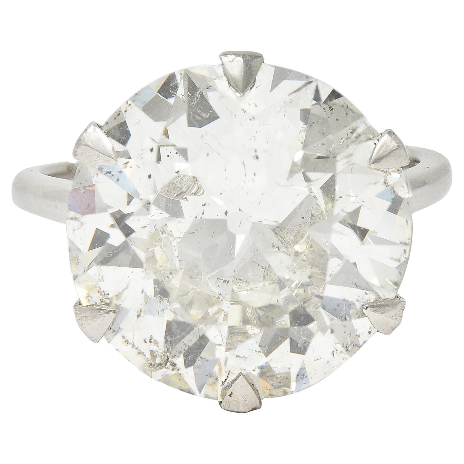 Solitaire en platine Art déco français avec diamant taille européenne ancienne de 10,06 carats certifié par le GIA 