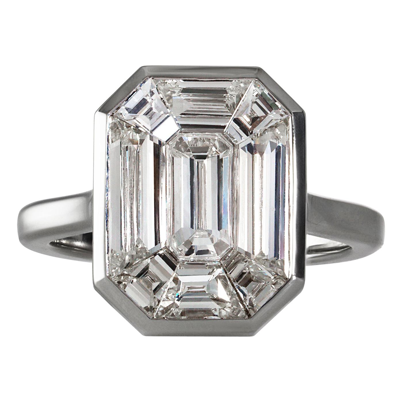 GIA G-SI1 2.25 Carat Emerald Pie-Cut "Illusion" Diamond Wedding Ring Platinum