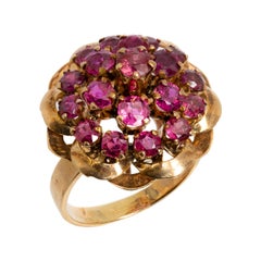 Retro GIA Gold and Ruby Harem Dome Ring