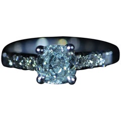 GIA Graded 0.95 Carat Fancy Light Greenish-Blue Diamond Internally Flawless Ring