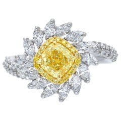 GIA Graded 1.07 Carat Yellow Cushion Engagement Ring-R878