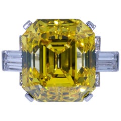 Vintage GIA Graded 19.01 Carat Fancy Vivid Orangy Yellow Vs2 Diamond Ring in Platinum