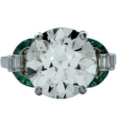 GIA Graded 6.19 Carat Art Deco Diamond and Emerald Engagement Ring
