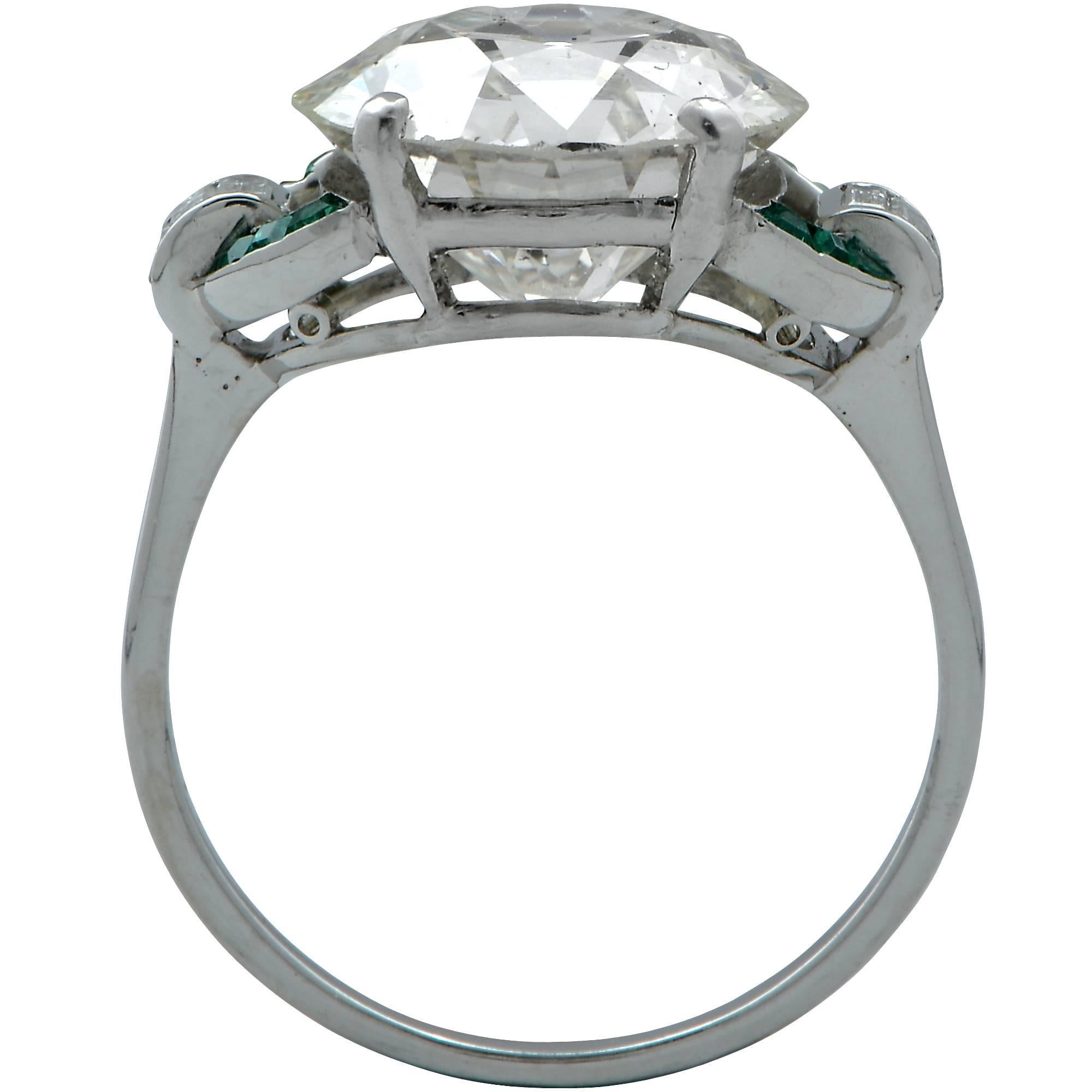 Women's GIA Graded 6.19 Carat Art Deco Diamond and Emerald Engagement Ring
