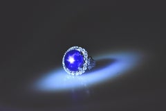 GIA graded unheated Blue Star Sapphire, weighing 27 cts & Diamond Ring, c 1950.