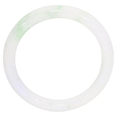 GIA Graded Jadeite Jade Variegated Green and White Bangle Bracelet