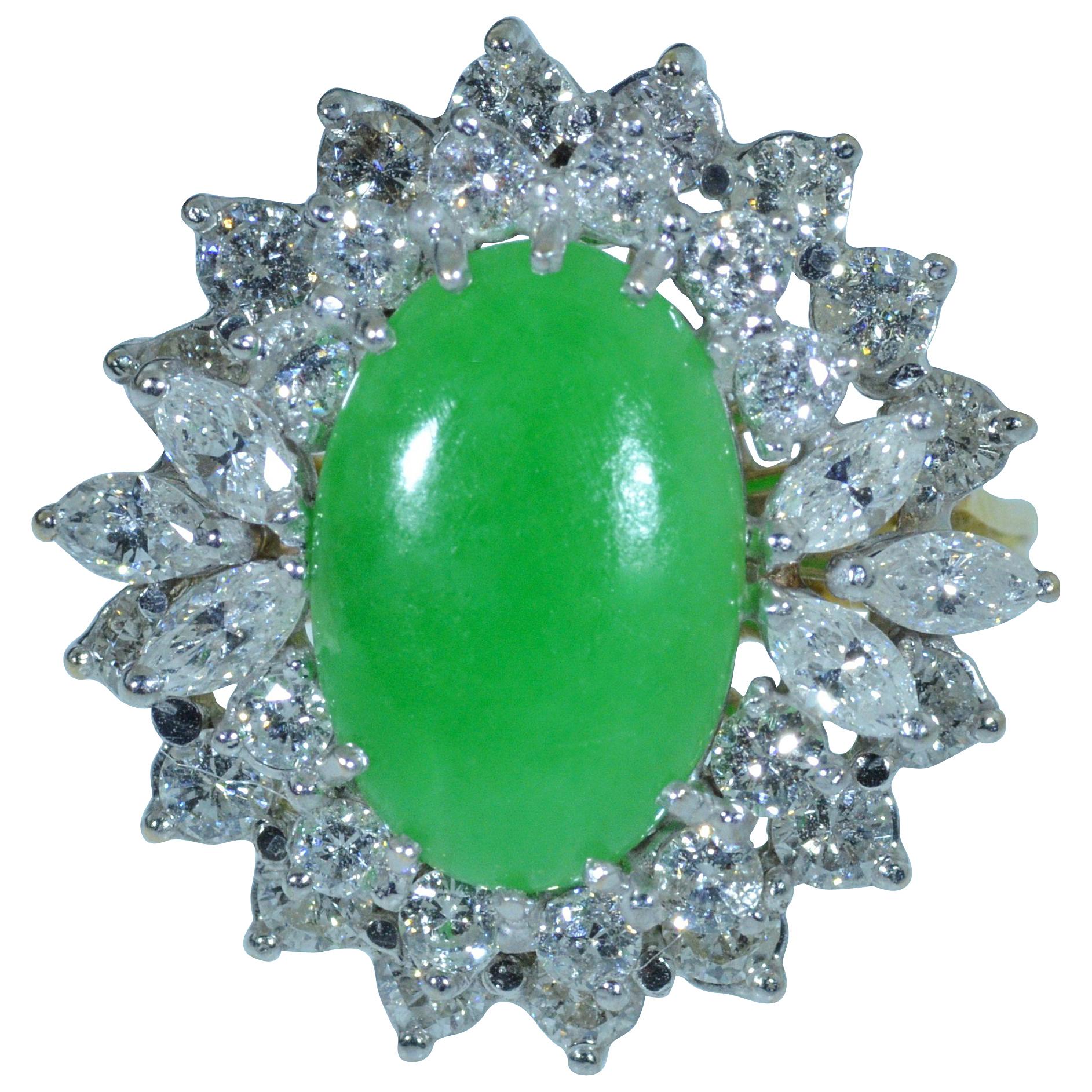 GIA Graded Natural Jadeite Jade Ring Set with 2.00 Carat Diamonds in 18 Karat For Sale