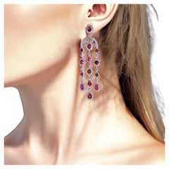 Pendientes araña de rubíes y diamantes sin calentar, Pierre/Famille, graduados GIA