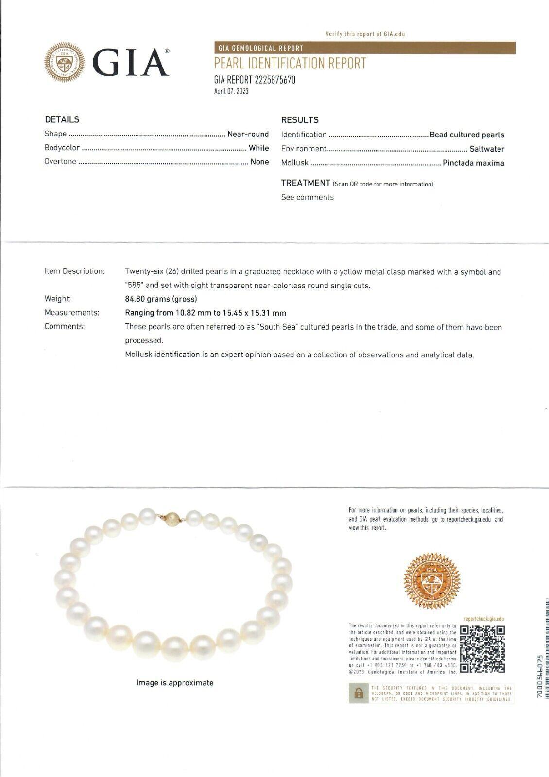 Collana con fili di perle d'acqua salata dei mari del sud con graduazione GIA e chiusura con diamanti in oro 14k in vendita 3