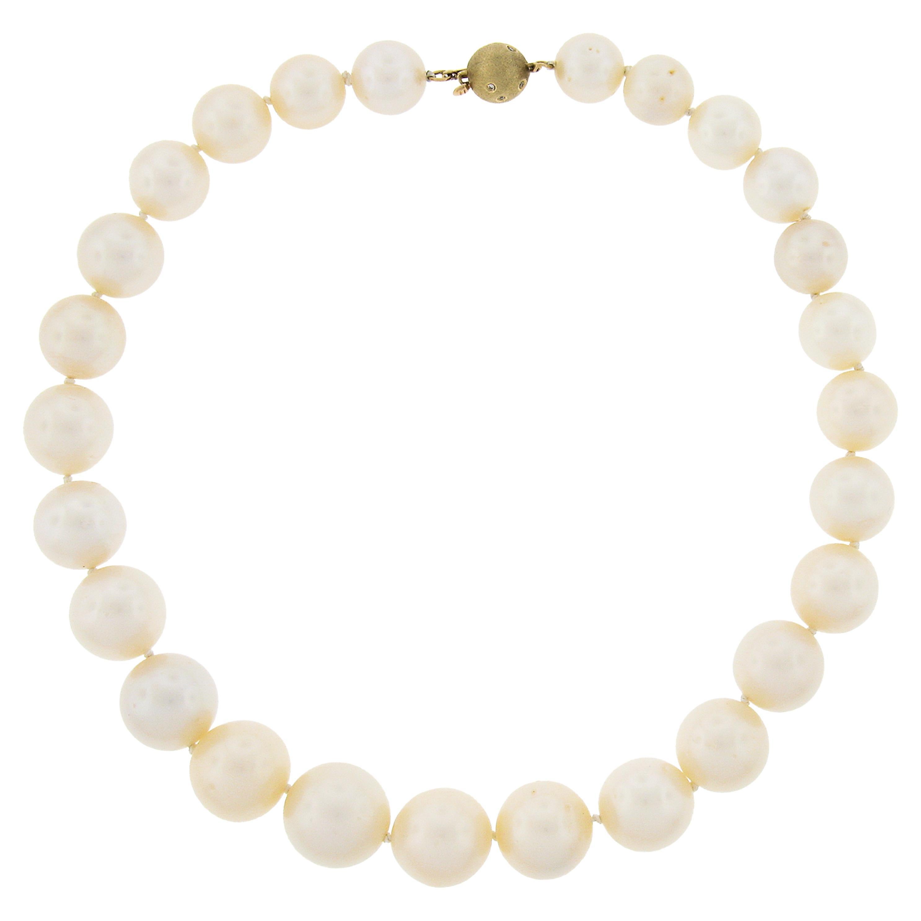 GIA Graduated South Sea Saltwater Pearl Strand Necklace & 14k Gold Diamond Clasp For Sale