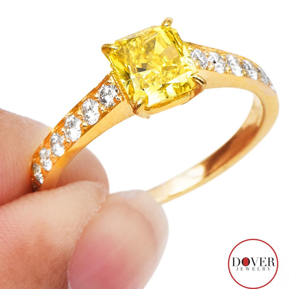 Square Cut GIA Graff Natural Fancy Yellow Diamond 18K Yellow Gold Engagement Ring