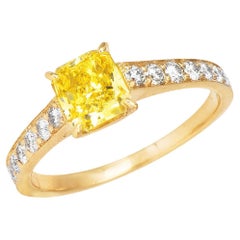 Bague de fiançailles Graff en or jaune 18 carats avec diamants jaunes fantaisie naturels certifiés GIA