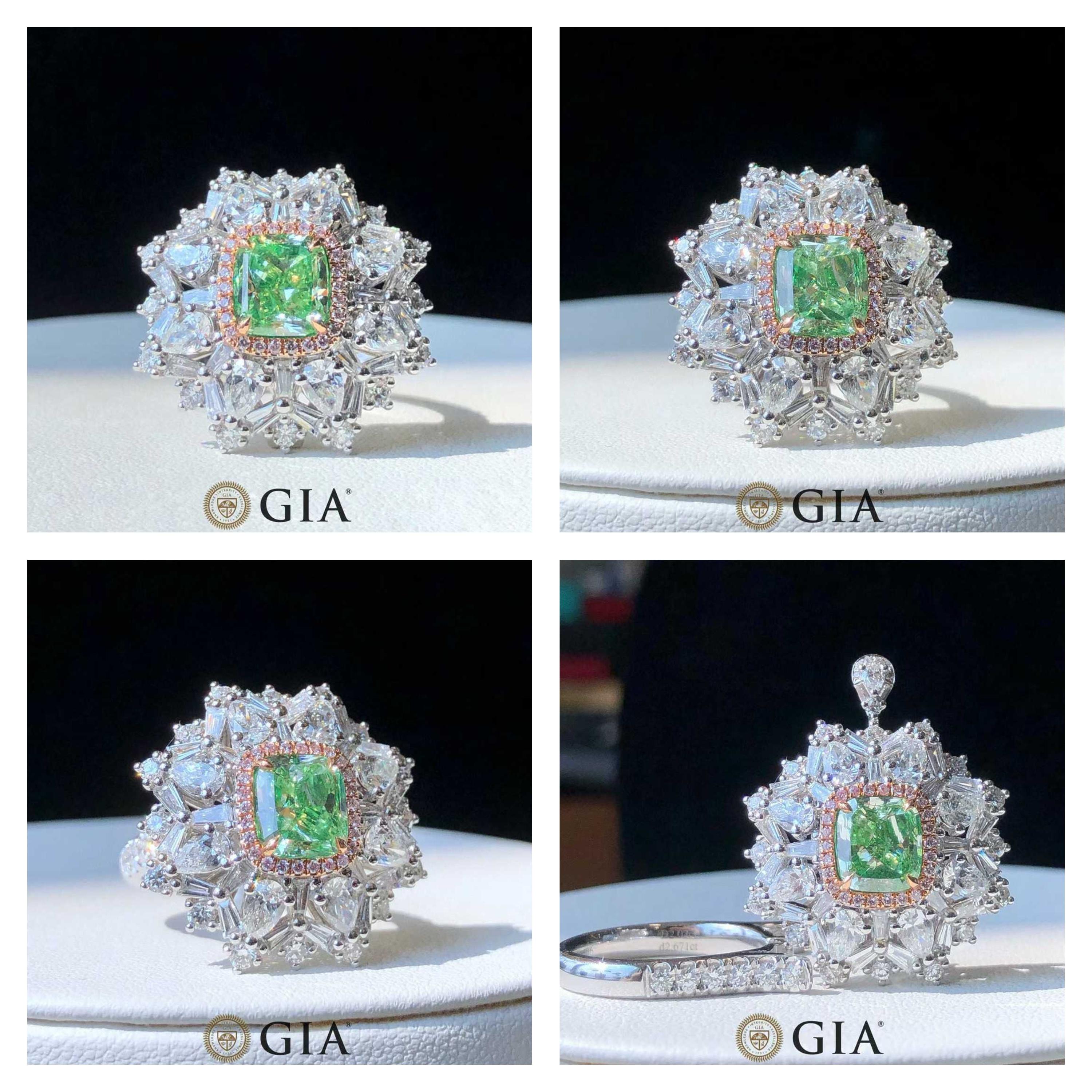 Anello/pendente con diamante Greene & Greene GIA da 2ct e diamanti bianchi da 2,55ct in vendita 5
