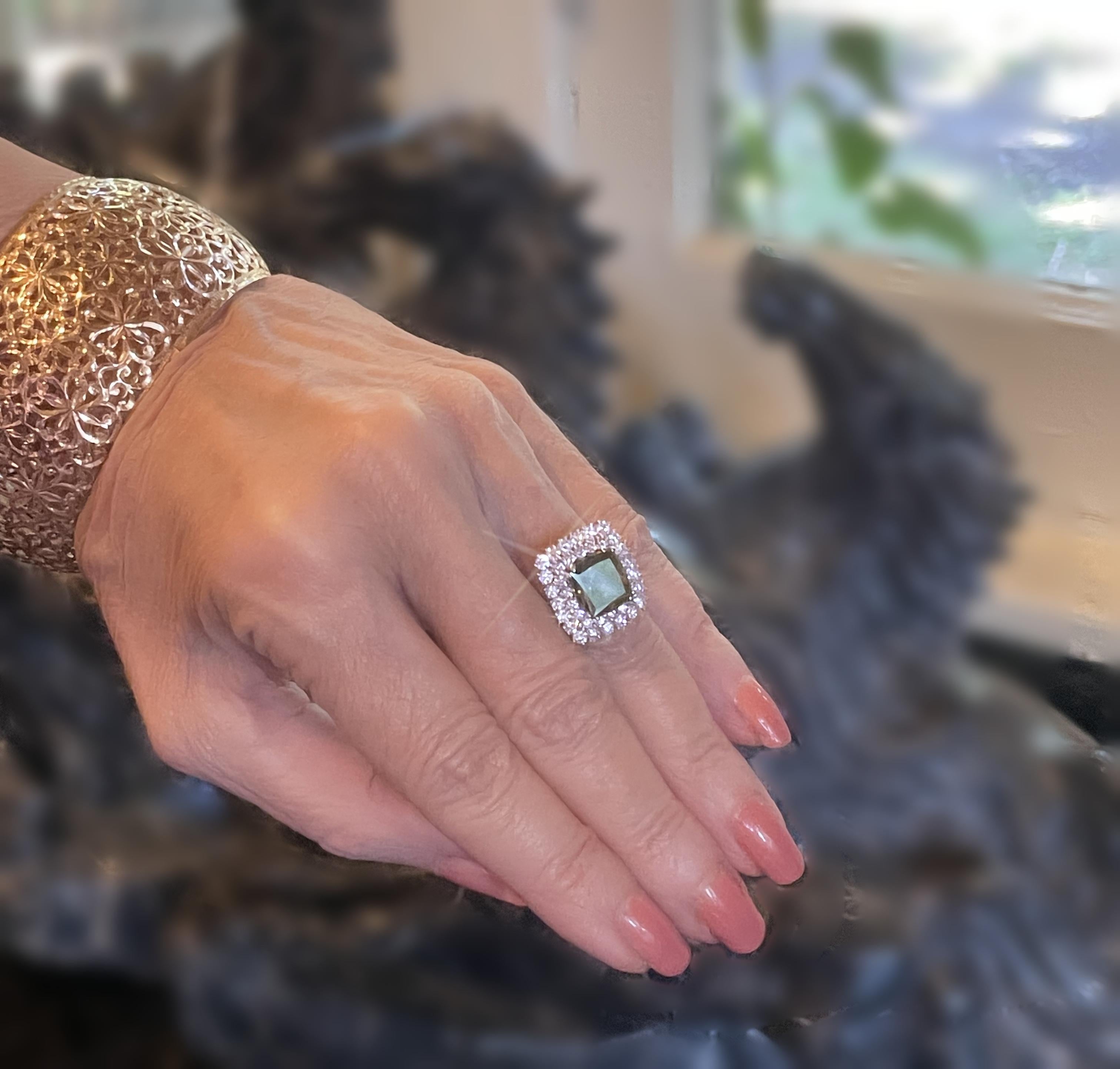 Old South Jewels proudly  presents...VINTAGE LUXURY.     HUGE 18K GIA CERTIFIED COLORED DIAMOND 6.82 CARAT RING!   VINTAGE GORGEOUS 5.02 CARAT OLIVE GREEN DIAMOND CROWNED WITH 1.80 CARATS OF VVS SPARKLING WHITE EYE CLEAN DIAMONDS.    VERY FINE