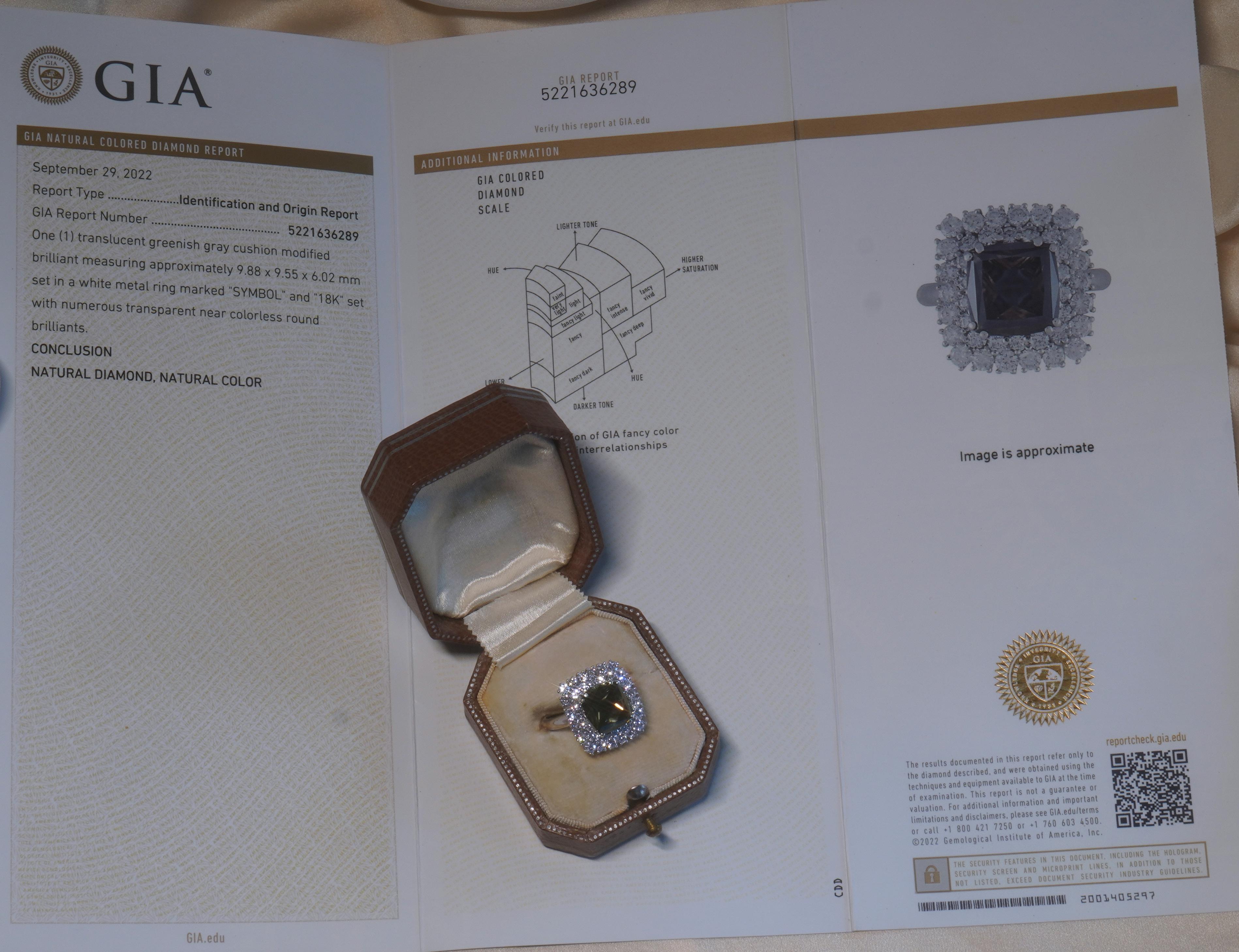 GIA Green Diamond 18K Ring Vintage Certified Natural Fine VVS Huge 6.82 Carats In Good Condition For Sale In Sylvania, GA