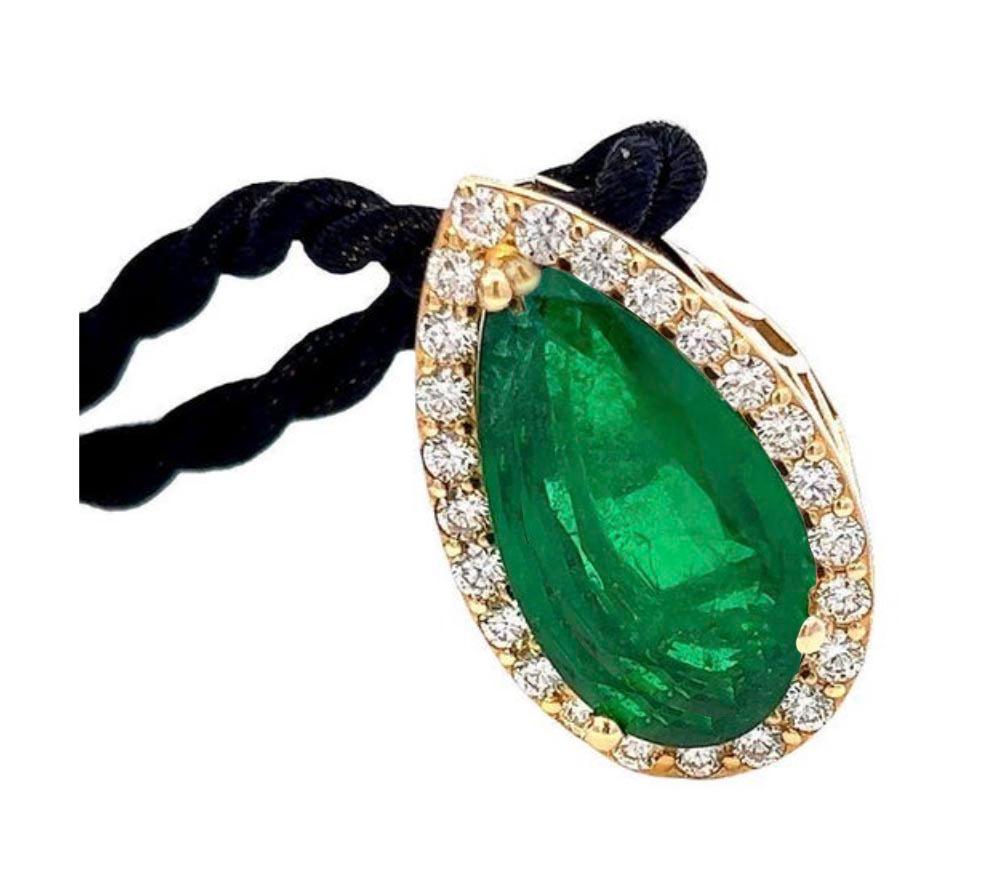 Retro GIA Green Emerald and Diamond Yellow Gold Pendant For Sale