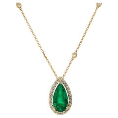 Retro GIA Green Emerald and Diamond Yellow Gold Pendant