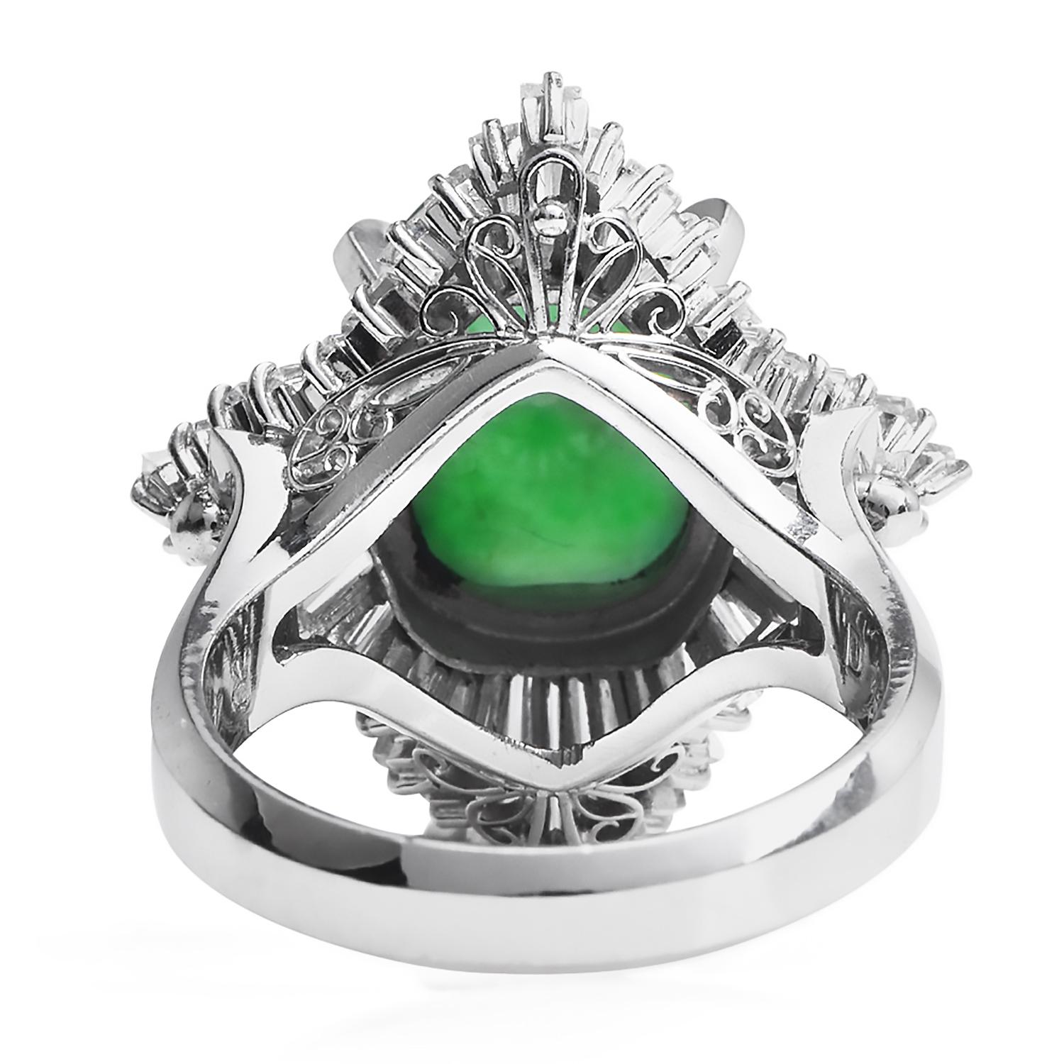 GIA Green Jade Diamond Platinum Ballerina Cocktail Ring For Sale 1