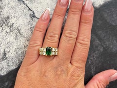GIA Green Tsavorite Garnet and Diamond Ring in 14k Yellow Gold