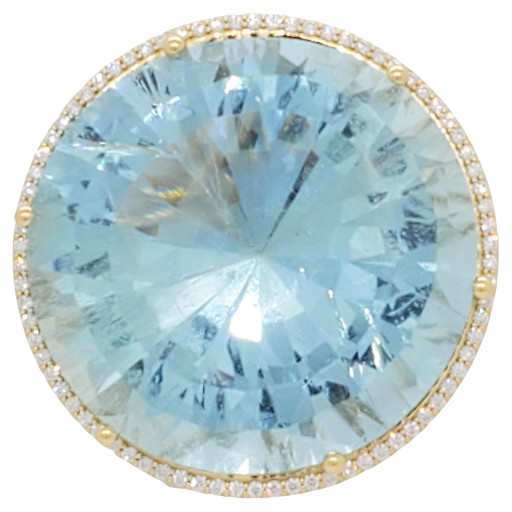 GIA Greenish Blue Aquamarine and Diamond Pendant in 18k Yellow Gold For Sale