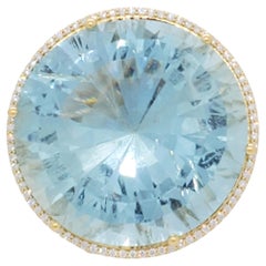 GIA Greenish Blue Aquamarine and Diamond Pendant in 18k Yellow Gold
