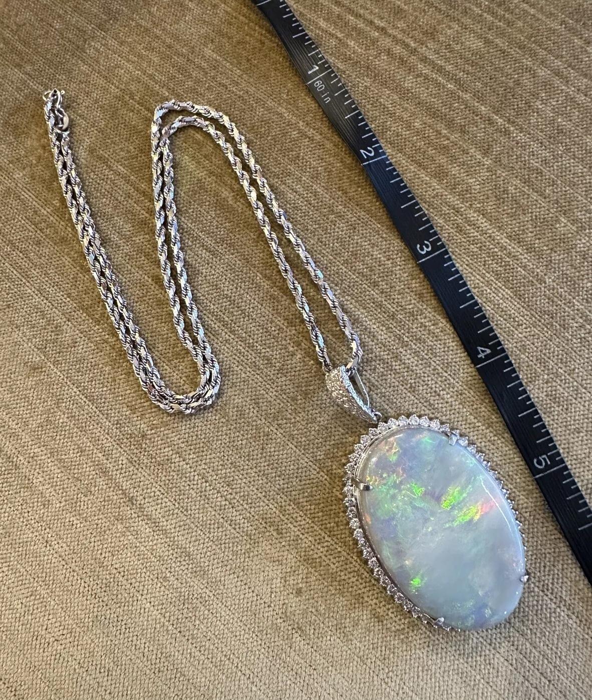 GIA Grey Opal 59.90 carat with Diamond Halo Pendant in Platinum /18k White Gold For Sale 4