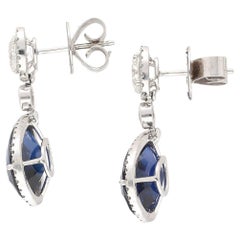 GIA & GRS Certified 10 Carat Blue Sapphire & Diamond 18k White Gold Drop Earring