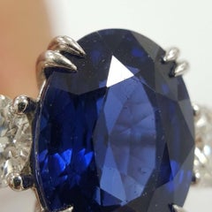 GIA & GRS Certified 10 Carat Sapphire and Diamond Three-Stone Platinum Ring