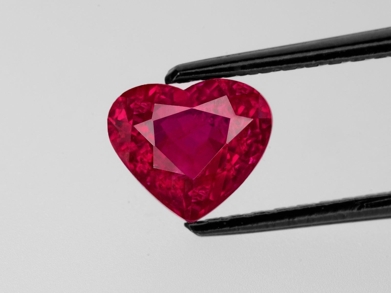 Contemporary GIA GRS Certified 3 Carat Heart Shape Vivid Red Ruby Diamond Ring For Sale