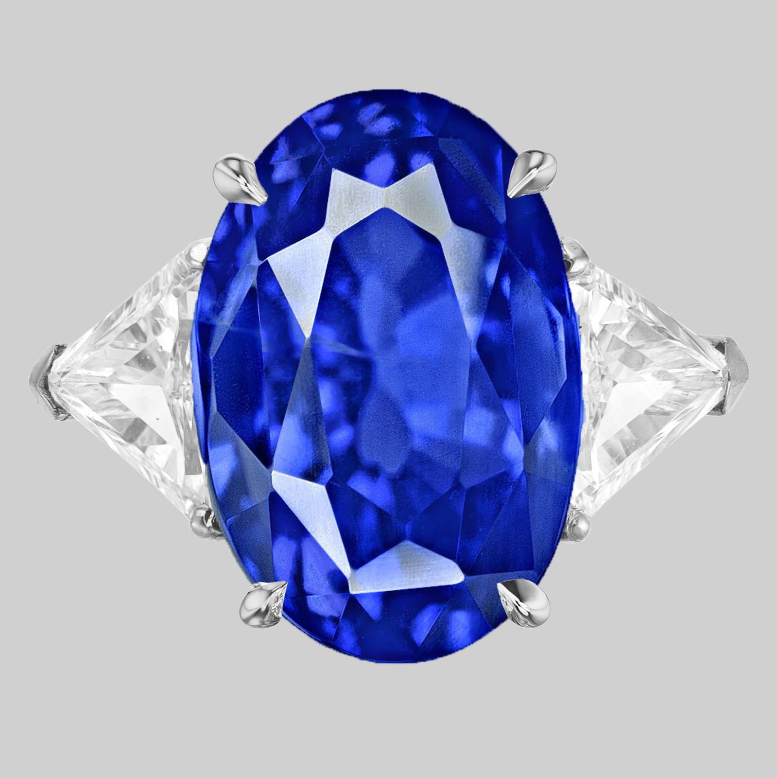 Moderne Bague en platine avec saphir bleu ovale certifié GIA GRS de 4 carats et diamants en vente