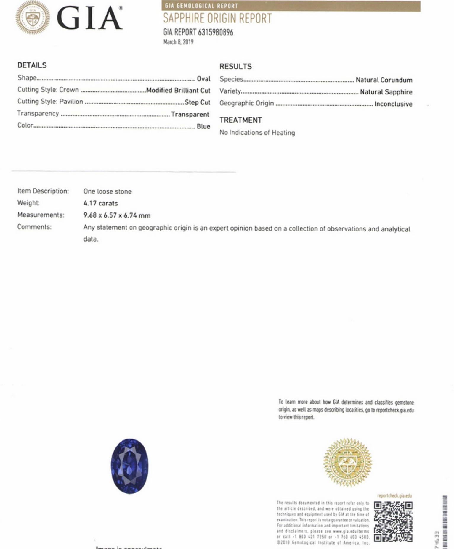 Bague en platine avec saphir bleu ovale certifié GIA GRS de 4 carats et diamants Neuf - En vente à Rome, IT
