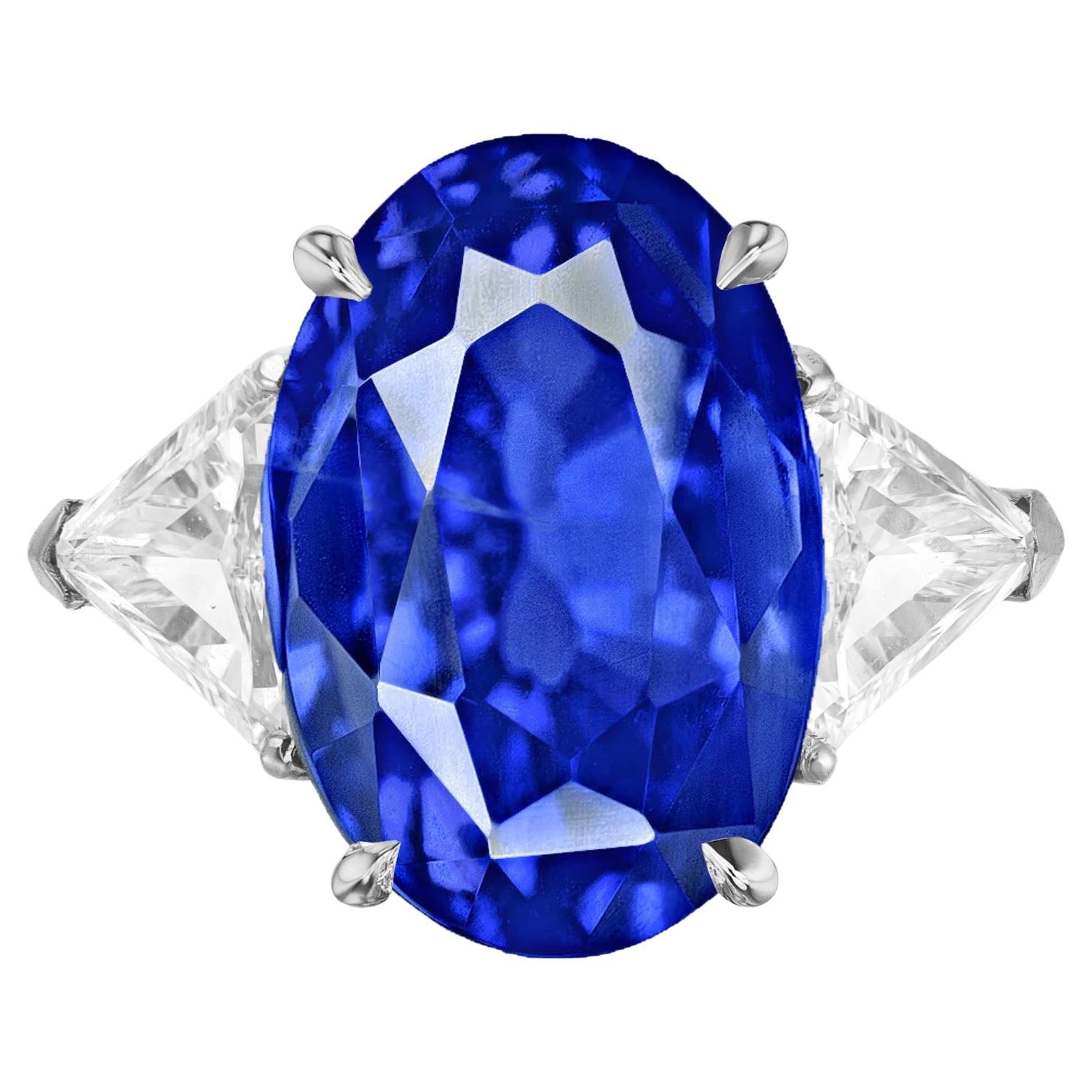 GIA GRS Certified 4 Carat Oval Blue Sapphire Diamond Platinum Ring