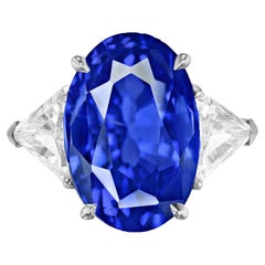 GIA GRS Certified 4 Carat Oval Blue Sapphire Diamond Platinum Ring