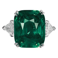GIA / GRS Certified 4.50 Carat Vivid Green Emerald & Trillion Diamond Platinum R
